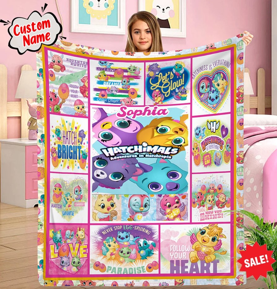 Personalized Hatchimal Quilt Blanket Hatchimal Birthday Party Hatchimals Fleece Blanket Custom Name Blanket